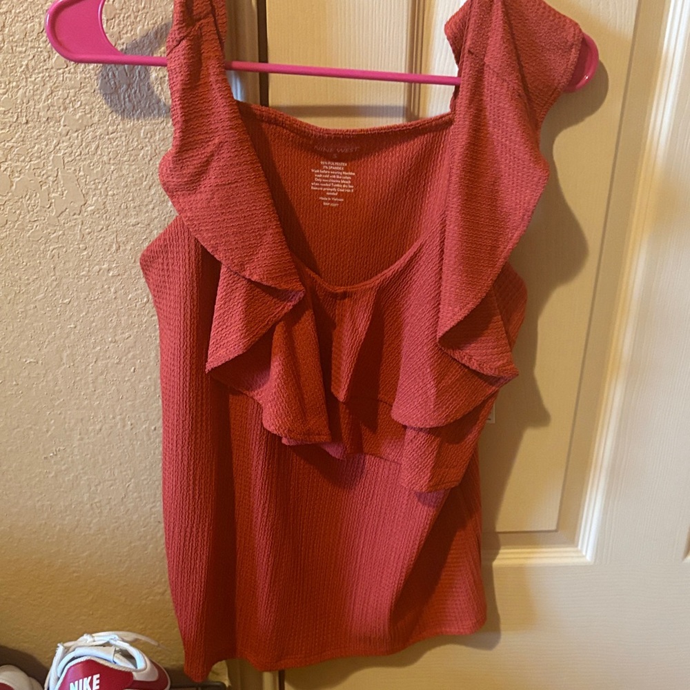 Nine West Red Ruffled Blouse